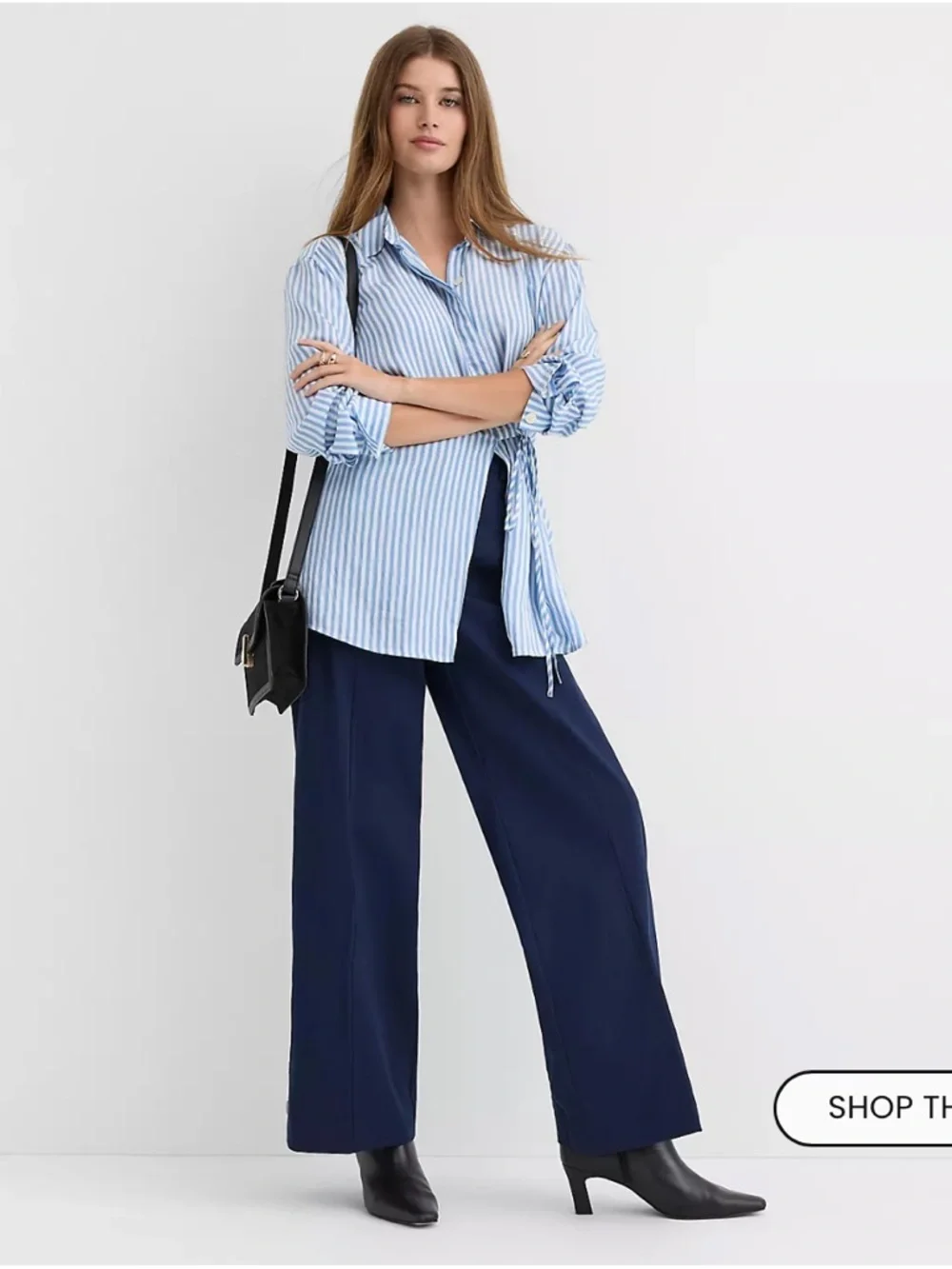 LOFT Striped Asymmetrical Side Tie Tunic Shirt